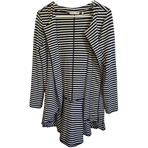 Soft Surroundings M Calista Black/Gray Stripe Zip Front Tunic Hi-Lo Hem FLAW! - Picture 6 of 9